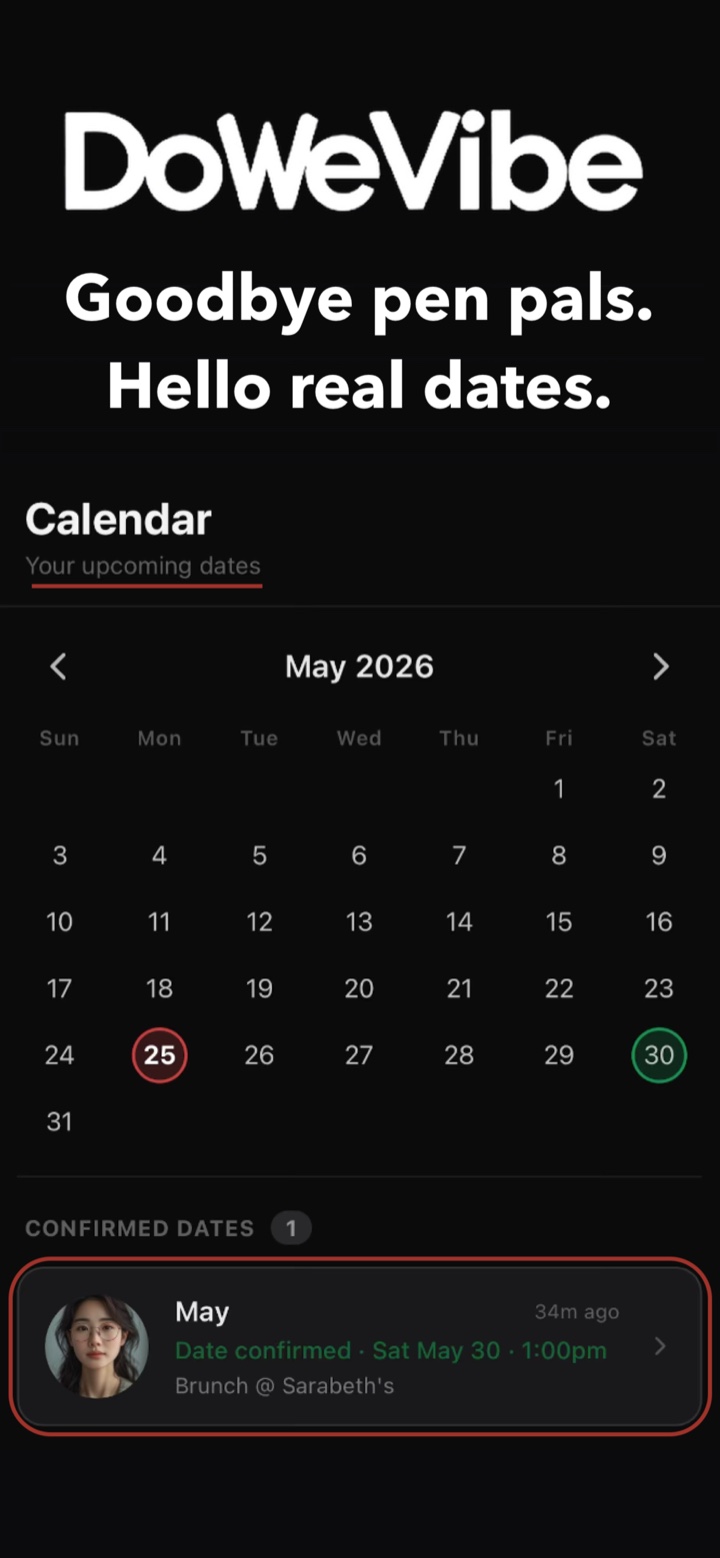 A confirmed date on the DoWeVibe calendar